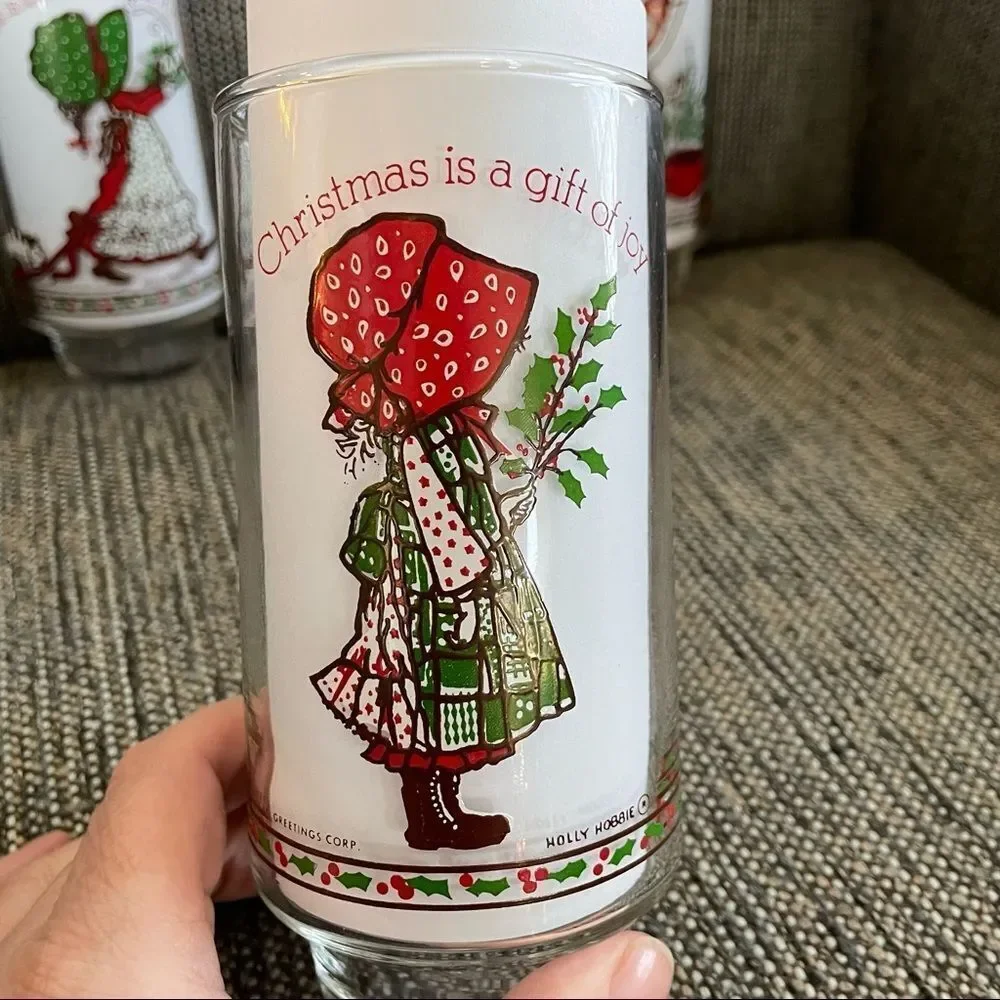 3 Vintage 80s Holly Hobbie Drinking Glasses Christmas Holidays